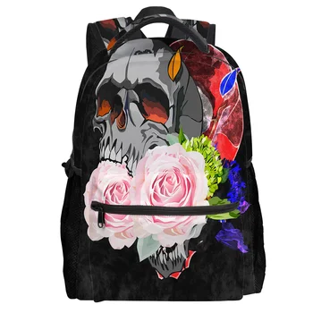 

Skull Bones With Pink Flowers Backpack College Students Wear Resistance Laptop Backpack Book Bag Casual Sports Bags School Bag