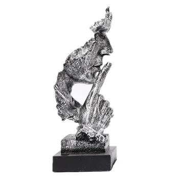 

Fashion-Resin Silence Is Gold Statue Abstract Ornaments Statuettes Mask Sculpture Craft For Office Vintage Home Decor (Silver)