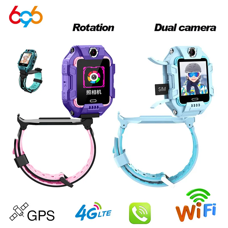 Детские Смарт-часы 4G Android IP68 GPS Wi-Fi LBS SIM-карта двойная камера вращение на 360