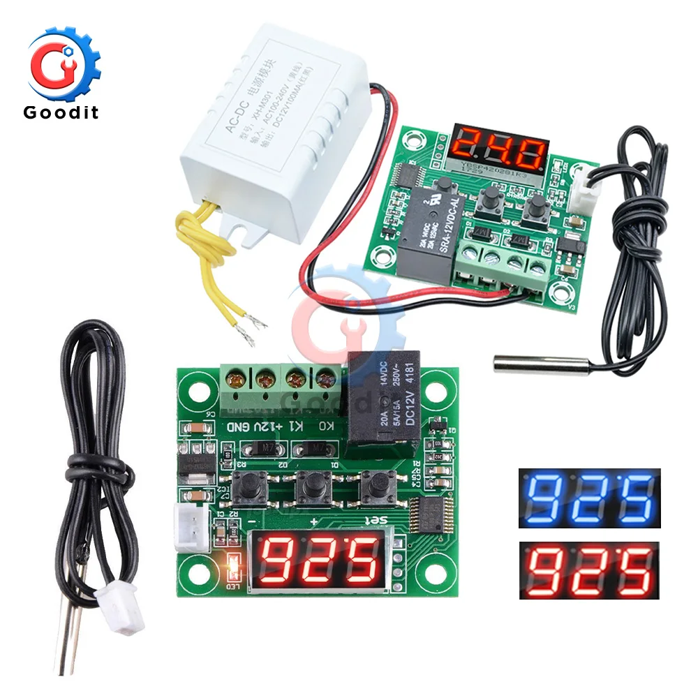 

W1209 LED Digital Thermostat Temperature Control Thermometer Thermo Controller Switch Module DC 5V 12V 24V AC 110V-220V NTC