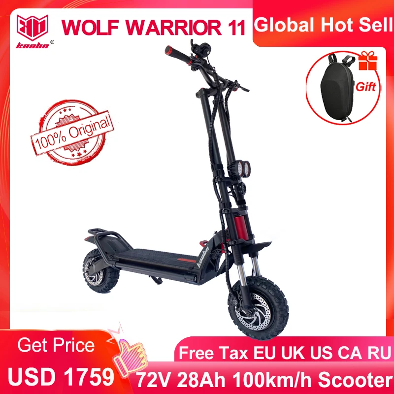 Оригинальный электрический скутер Kaabo Wolf Warrior II 11 дюймов 72 в 28 Ач Аккумулятор LG