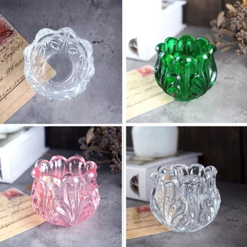

2 Style DIY Rose Flower Glass Glazed Cup Resin Mold Glazed Candlestick Base Candle Holder Silicone Mold Art Crafts Tools
