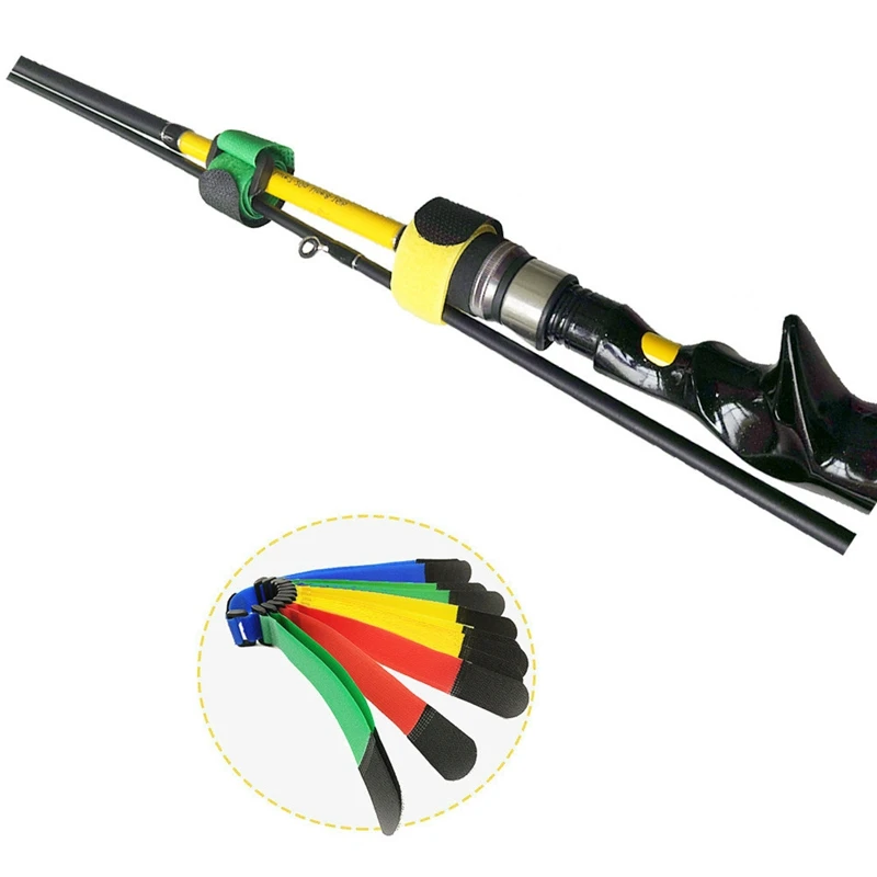 

10pcs/set Fishing Rod Tie Reusable Nylon Clasp Fastener Non-slip Fishing Pole Wrap Band Holder Fish Tackle Access