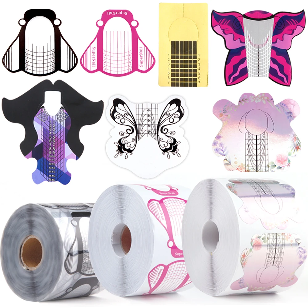 500Pcs Forme Di Estensione Del Chiodo Punte Acriliche Stampi Gel Uv Smalto Guida Francese Stencil Forme Superiori Manicure Strumenti Per Nail Art