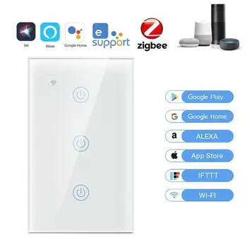 

1/2/3/4-gang Wall Touch Light switch US WiFi Smart Switch Glass Panel compatible with alexa amazon home assistant ewelink zigbee
