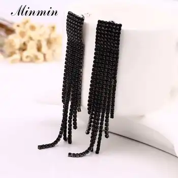 

Minmin Colorful Rhinestone Long Tassel Earrings for Women Sexy Geometric Drop Dangle Earrings Fashion Party Jewelry Girls EH1663
