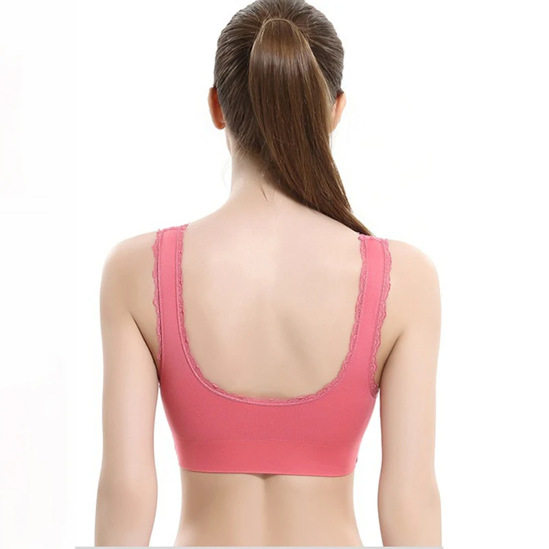 New Fashion Women Sports Bra Lace Solid Color Cross Side Buckle without Rims Gathered Comfortable Underwear Sleep Lingerie