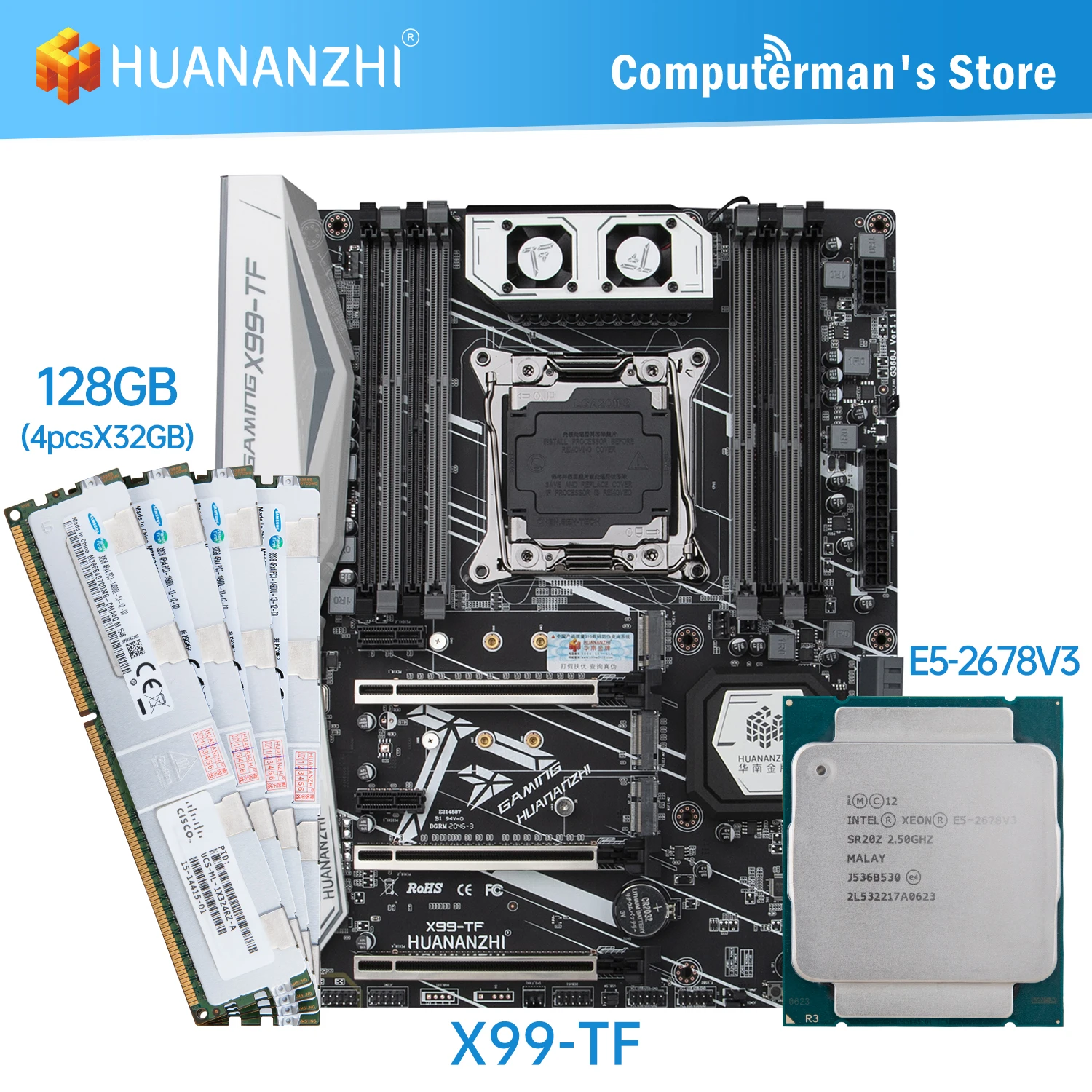 Huananzhi X99 Tf Motherboard Combo Kit Set Cpu Intel Xeon E5 2678 V3