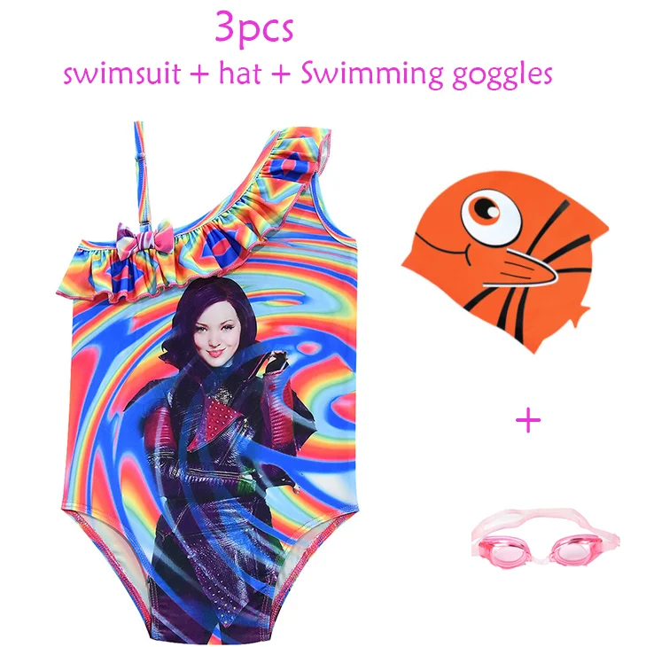 2020 kid clothes Descendants 3 Swimsuit onepiece vest Child Girls Mal Descendants 3 evie Cosplay Purple Dress boutique  clothing
