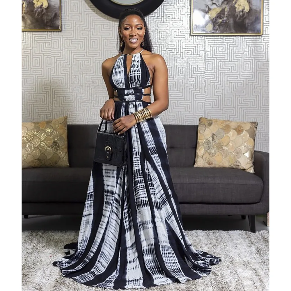 

Женское вечервечерние платье, с принтом, без рукавов, с открытой спиной, Бандажное, в пол, с большим подолом, элегантные летние платья