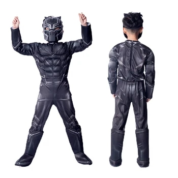 Halloween Superhero Black Muscle Panther Cosplay Kids Child Boy's Costume Jumpsuit Bodysuit Cosplay Costume Outfit Dress Up 1