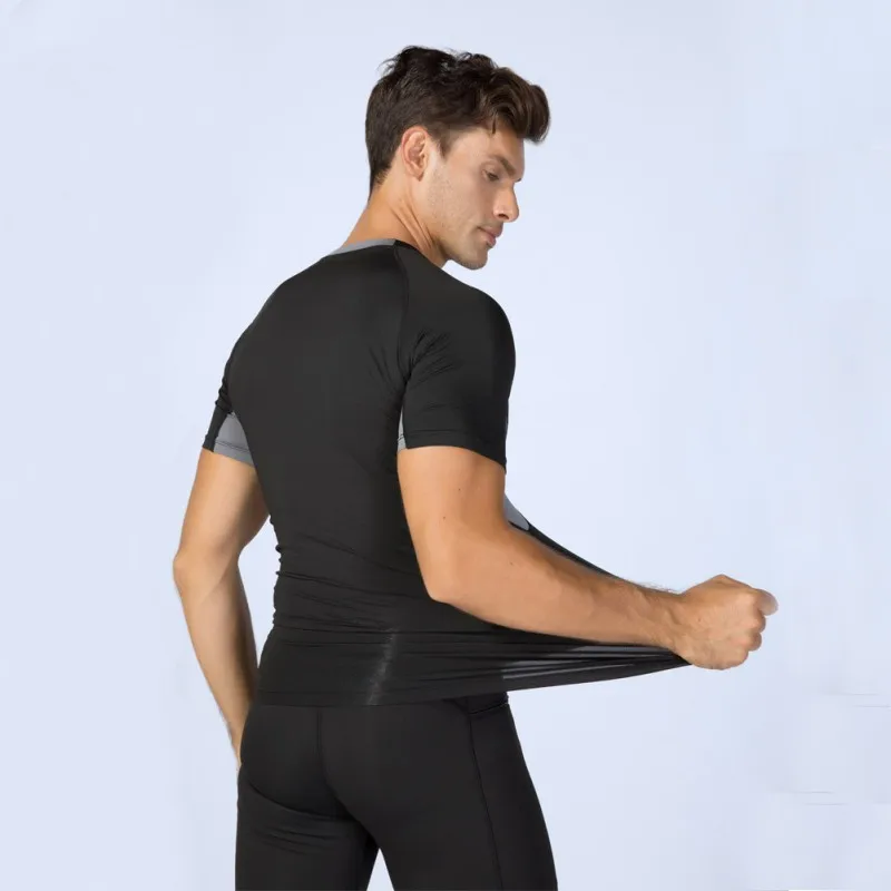 Мужская для спортзала Rashguard футболка с коротким рукавом быстросохнущая дышащая футболка с круглым воротником Спортивные топы эластичная рубашка для бега
