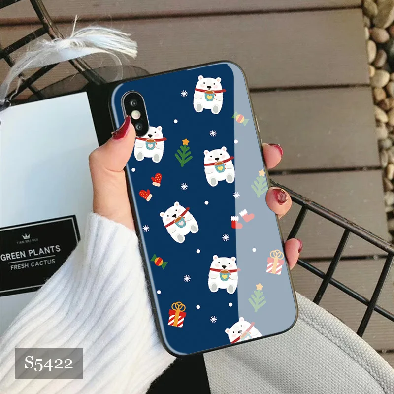 Милый чехол из закаленного стекла для iPhone XS MAX X XS XR Merry Рождественский Снеговик покрытие с медведем для iPhone 7 8 Plus 6 6s Coque