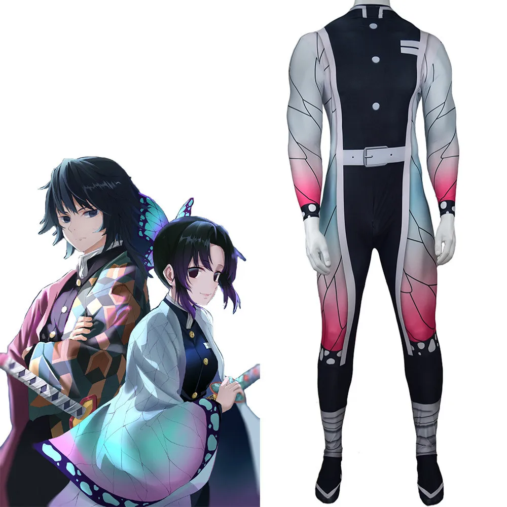 Аниме демон убийца Kimetsu no Yaiba комбинезон косплей костюм Kochou Shinobu Взрослых Цельный