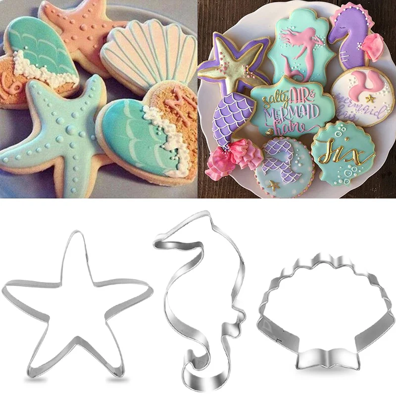3pcs Seahorse Starfish Seashell Cookie Cutter Mold Under The Sea Mermaid Birthday Party Decoration Diy Cake Biscuit Baking Tool Party Holiday Diy Decorations Aliexpress