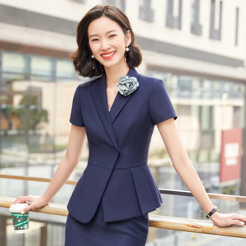 Formal Uniform Designs Business Suits Elegant Blue for Women Career Interview OL Styles Professional Blazers Skrit Summer | Женская