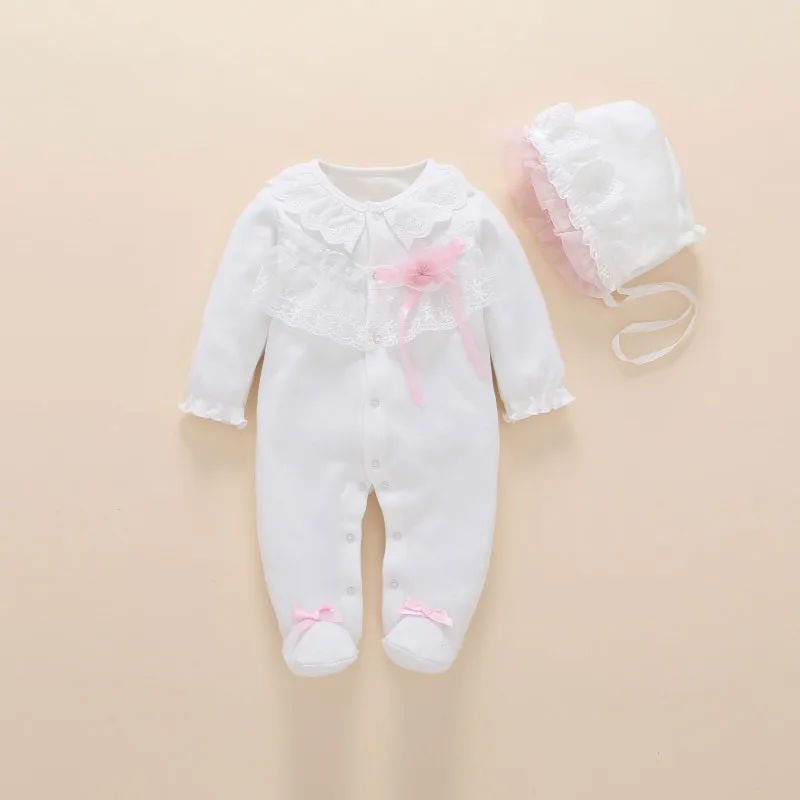 Newborn Baby Girl Footies Clothes 0 3 6 months Cotton Long Sleeve Princess Baby Jumpsuit With Footies Outfit Girl Clothing baby clothes