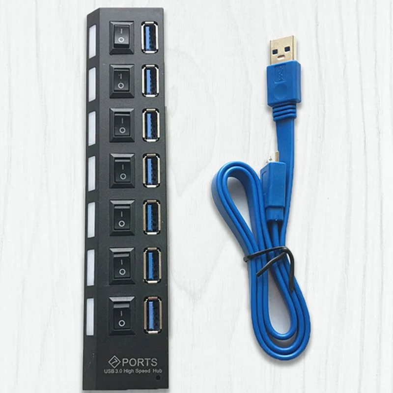 Мульти 7 портов USB 3,0 концентратор адаптер высокоскоростной с переключателем вкл/выкл Портативный USB разветвитель для ПК компьютер ноутбук