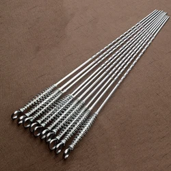 50cm Stainless Steel BBQ Skewer Barbecue Tool Spring Handle Kebab Flat BBQ Needle Stainless Outdoor Picnic Accessories 6-12pcs