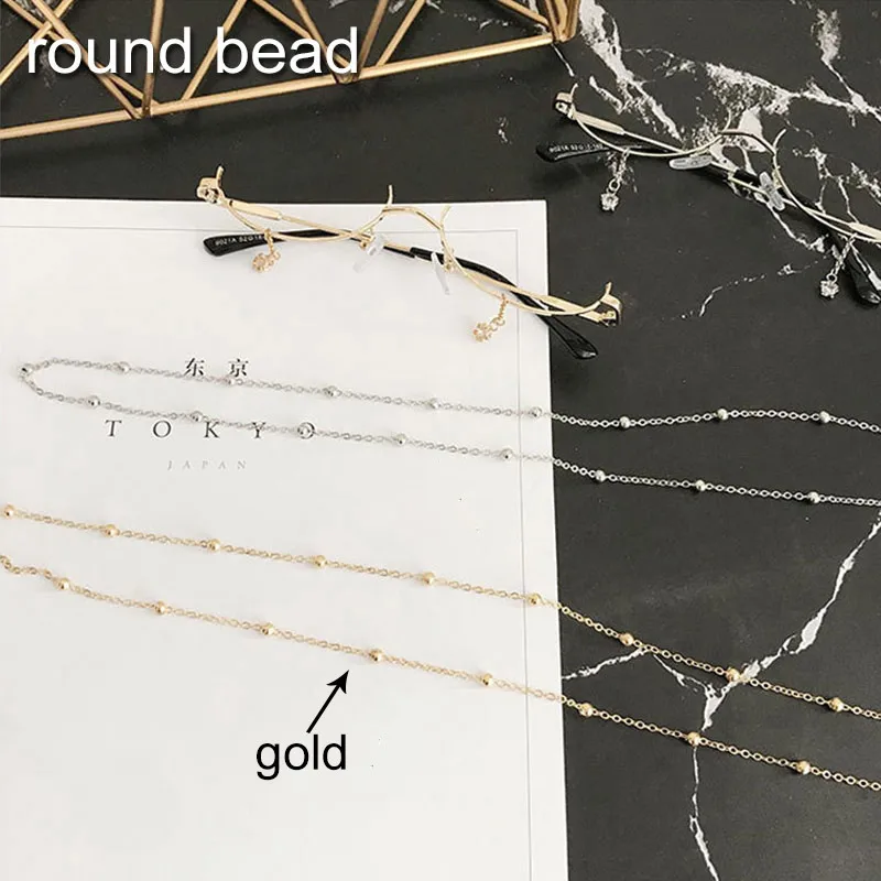 round bead gold Винтажные цепочки для солнцезащитных очков, женские и мужские жемчужные цепочки для очков из нержавеющей стали, ремешок на шею, цепочка для очков с бусинами для чтения - Цвет: round bead gold