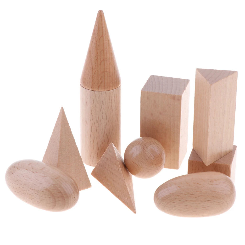 Blocs Montessori De Solides Géométriques Formes 3D Bois Ensemble De 10 