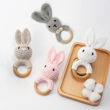 

1Pc Baby Rattles Toys Wooden Educational Crochet Pattern Bunny Rattle Toy Cute Animal Koala Giraffe Newborn Baby's Toys