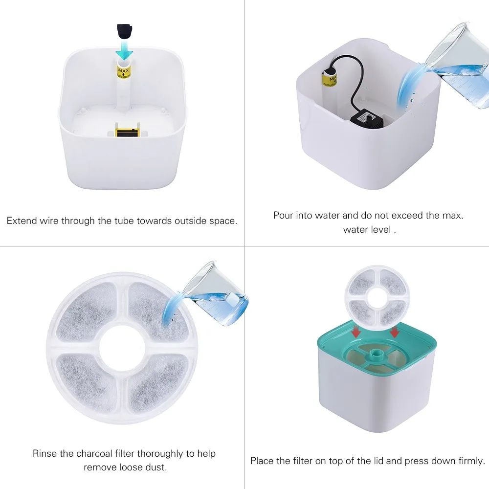 Pet Water Fountain Electric Water Bowl Auto Cycle with Filter 2L Large Capacity 2W Pump for Cats Dogs Birds Guinea Pigs