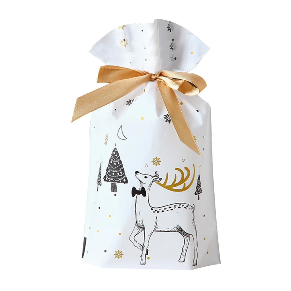 

50PCS Christmas Drawstring Bag Home Decorative Gift Candy Printed Packing Ribbon Party Organizer Pocket Cute Storage