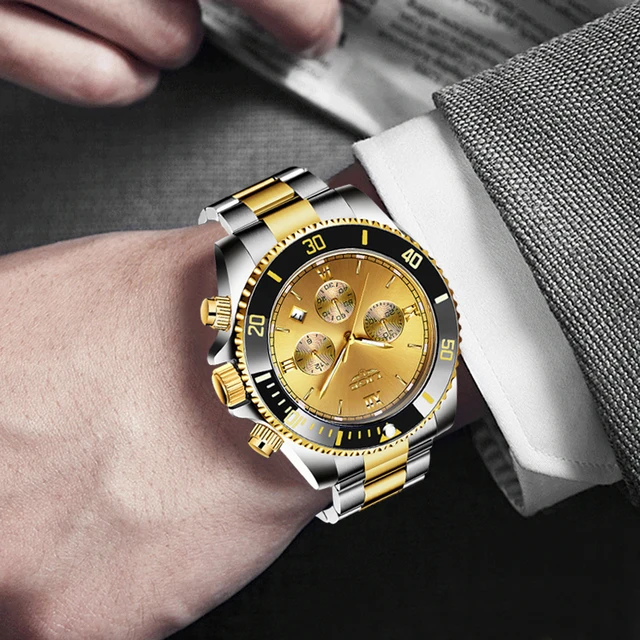 Купить lige мужские часы топ бренд класса люкс хронограф золото нержавеющая картинки цена