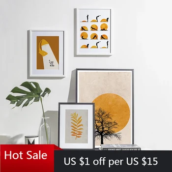 

Nordic Abstract Geometric Landscape Wall Art Canvas Painting Boho Sun Prints Wall Decor Pictures for Poster Aesthetic Room Decor