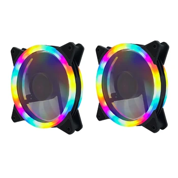 

RGB Color-Changing Symphony LED Light Desktop Computer DIY Light-Emitting Cooling Fan LED Case Fans Computer Cooling Fan(2Pcs Du