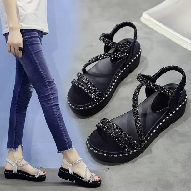 

Brand summer new style Open The Toe Wedge Heels Black Women Sandals Peep Toe 2019 Summer Fashion Lady Sandals
