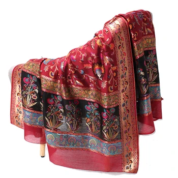 

Lady Floral Oversize Shawl Exquisite Scarf High Quality Handmade Pashmina Wool Blend Ultra Long Cape Artificial Cashmere Muffler