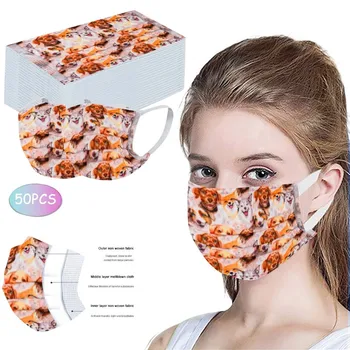 

50Pc Disposable Mask For Face Fashion Non-Woven 3 Layer Face Masks For Germ Protection For Adults Print Mascarillas Flag Bandana
