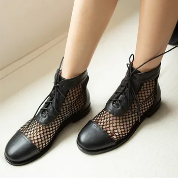 

Prova Perfetto 2020 new mesh women boots genuine leather round toe Breathable shoes woman fashion flat botas casual summer boots