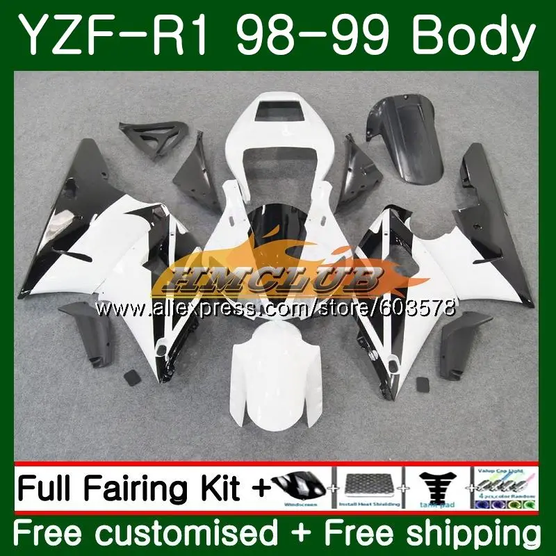 Для кузова Yamaha YZF R 1 YZF 1000 YZF1000 YZF R1 1998 1999 58CL. 4 комплекта YZF-1000 YZF-R1 98 99 YZFR1 98 99 серо-белый обтекатель