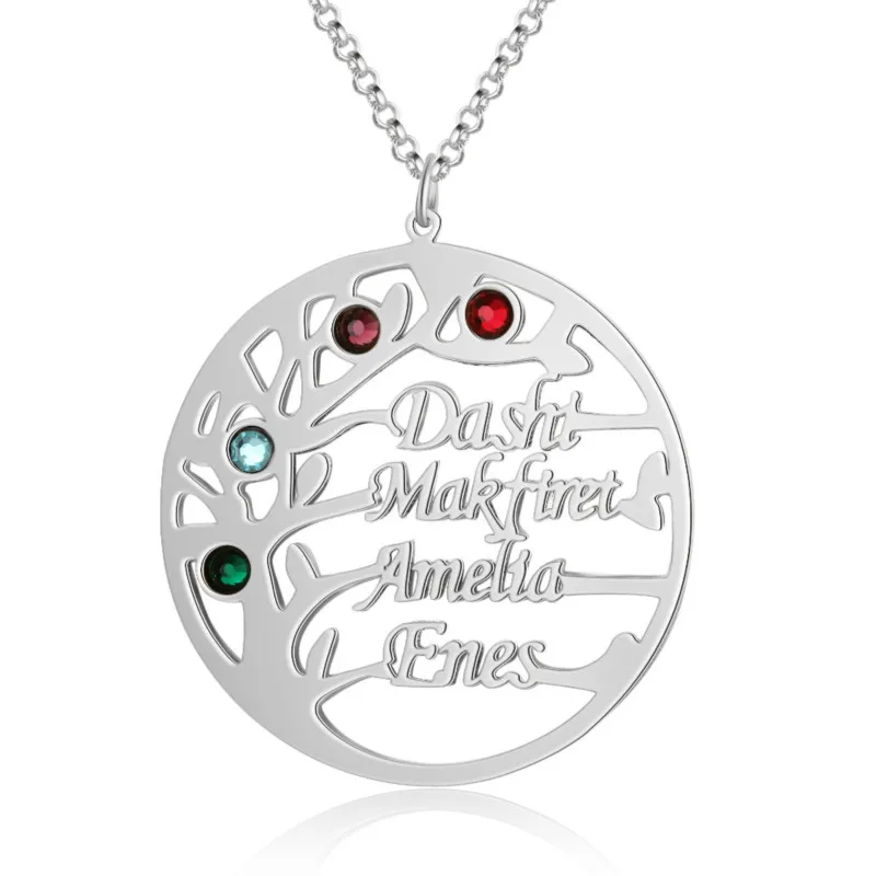 Персонализированные ожерелья с именем нежное дерево кулон выгравировать 4 имени камни по месяцу рождения семья ювелирные изделия обещание юбилей подарок для женщин - Окраска металла: Rose gold color