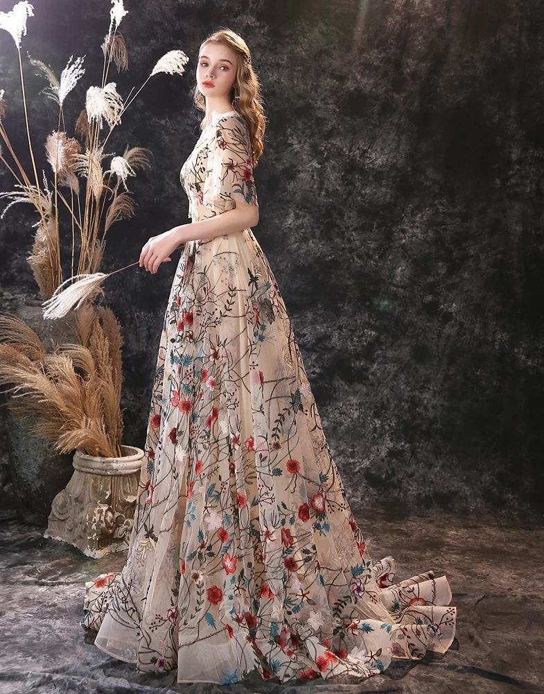 OSTTY - Luxury Embroidered Short Sleeves Ball Gown Wedding Dresses OSL002  $1,199.99