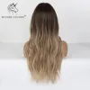 Pelucas de pelo sintético Rubio unicornio largo ondulado degradado marrón para mujer, Cosplay Natural, pelucas de pelo sintético con parte media, fibra resistente al calor ► Foto 3/6