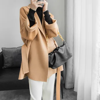 

Winter New Woolen Coat Women Pure Wool British Elegant Brand Designer Lace-Up Comfortable Soft Trench Coat Plus Size Jackets