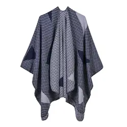 2019 Новое Женское пончо кардиган свитер контрастный цвет клетчатый принт кашемировые накидки шаль шарф верхняя одежда