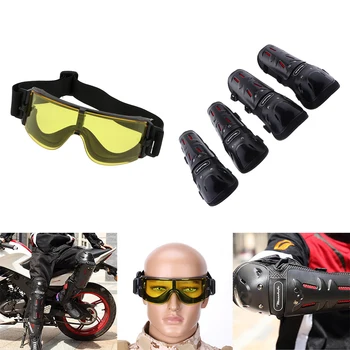 

Cycling Goggles Dustproof Riding Skiing Eyewear and 2 Pairs Breathable Kneepads Elbowpads Collision Avoidance Pads