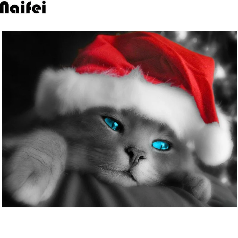 

5D Diamond Embroidery christmas Cat Diamond Painting Cross Stitch Mosaic Animals Full Square/Round Drill Decoration Home