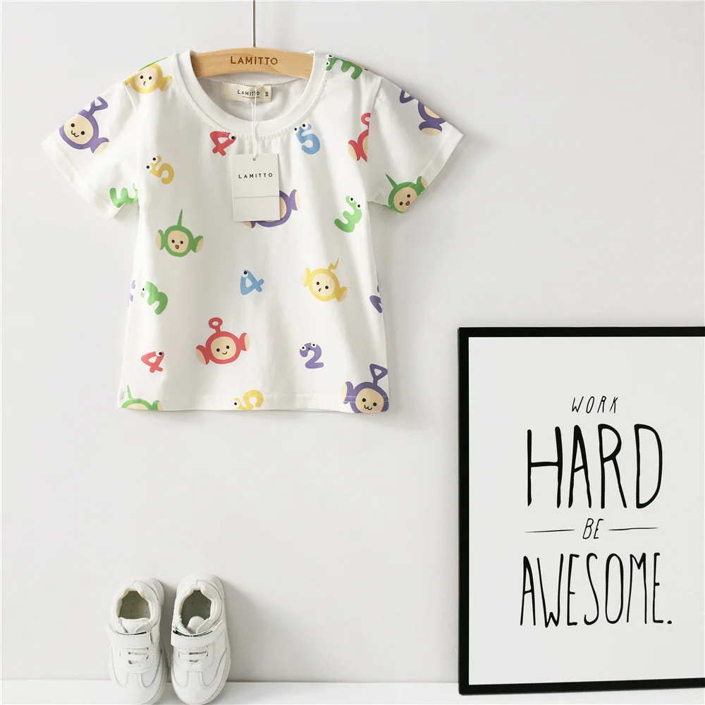 

Tonytaobaby Summer New Boys and Girls Children's Clothing Colorful Fashion Print White Cotton T-shirt