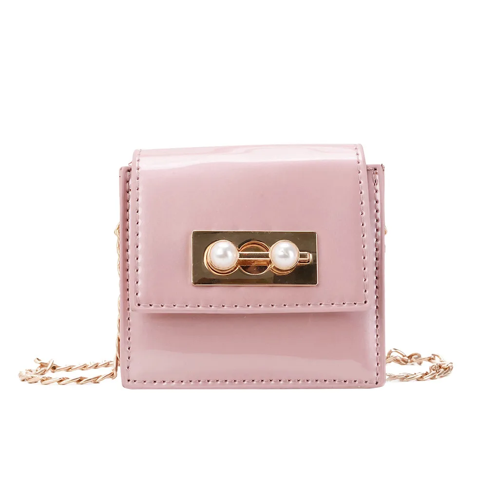 Розовый Детская мини-сумка г. Модная лакированная кожаная сумка через плечо с цепочкой, кошелек для монет для детей, красный маленький квадратный клатч - Цвет: Розовый