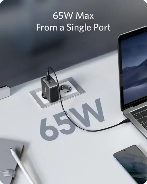 Anker PowerPort III 65W 2-Port USB-C GaN Charger, Compact Power Supply with Fast Charging Power - Hình ảnh 4