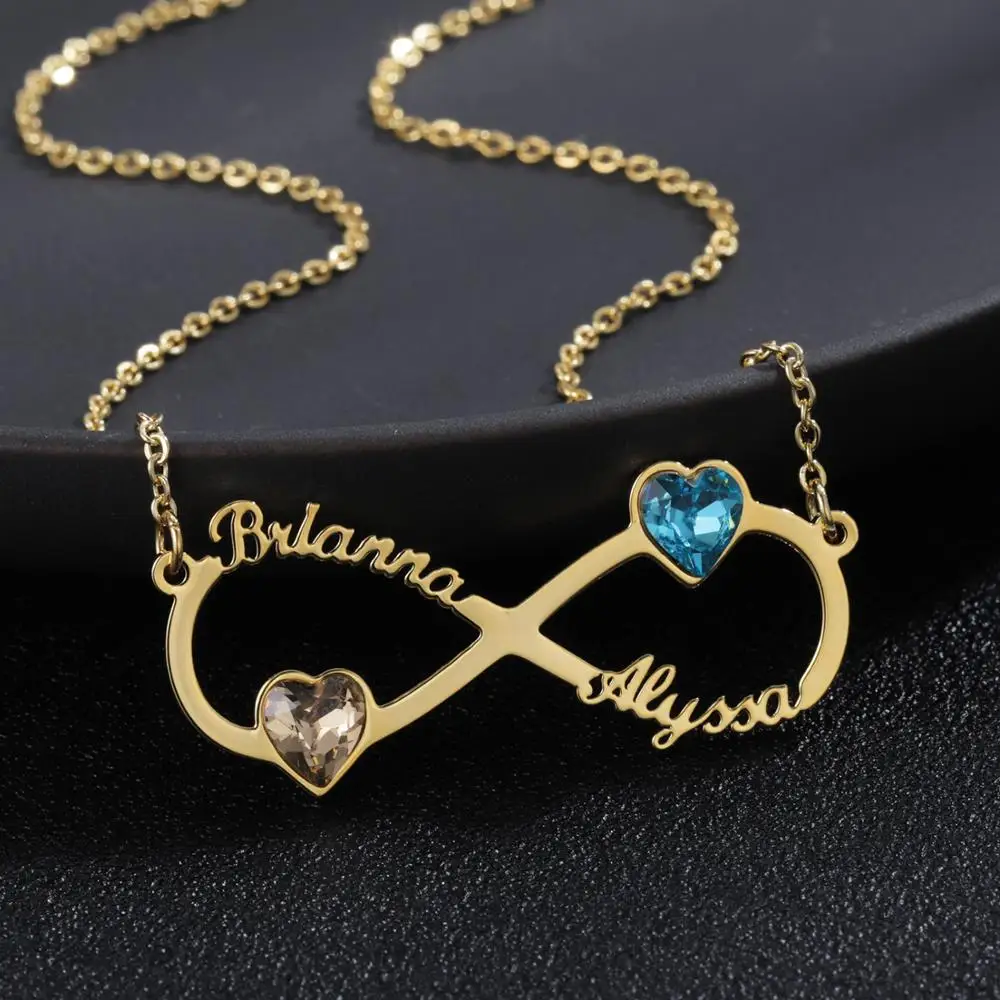 Personalized Infinite loop Necklace Pendant Custom Birthstone Heart Necklaces Name Charm Nameplated Jewelry Gift for Women Girl afbeelding