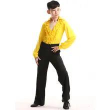 Мальчика латиноамериканских танцев; сине-белые черного цвета для Бальных и сценических танцев современный с длинным рукавом латиноамериканское танцевальное танцевальные костюмы из футболки и штанов