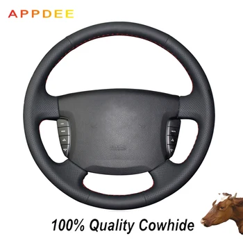 

Black Genuine Leather Steering Wheel Cover for couro artificial preto para ssangyong actyon kyron