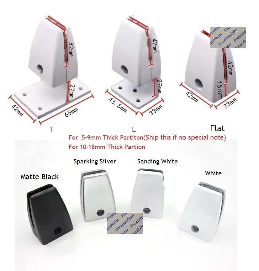 4Pcs Aluminum Acrylic Wood Glass Partition Screen Clamp Office Desk Table Top Black Sanding Silver White T L Flat Mount